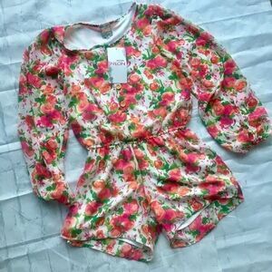 Sara Sara NEON Floral Shorts Romper Sheer Lined